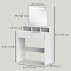HOMCOM Makeup Vanity Desk with Mirror and Lights - 29.5" L x 15" W x 53.1" H - White-Spacious tabletop, two drawers and three open compartments organise beauty essentials 