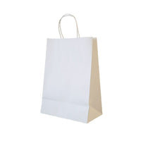 Wamaco Twisted Handle 100% Recycled Shopper Bags - 10" x 5" x 13 1/2" - 100 Pack (14-5702W)-100% Recycled White, packaging for any retail products, adhered company logo stickers or ink stamp for advertising
