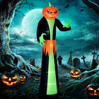 HOMCOM 9' Lit Inflatable Pumpkin Ghost Halloween Decoration-LED lights create a spooky, eerie, and eye-catching effect 