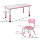 Qaba Kids Adjustable Height Table and Chairs 5-Piece Set - Pink-Easy-to-clean table surface for effortless cleaning 