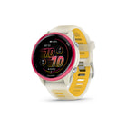 Garmin Forerunner 570 Smartwatch - 42mm - Raspberry Aluminum with Translucent Bone/Mango Band-GARMIN COACH ADAPTIVE TRAINING - Train for an event, achieve a milestone, or improve your fitness with Garmin Coach training plans for running, triathlon, cycling or strength. Select plans even adapt daily for personalized workouts based on your performance, recovery and health metrics.