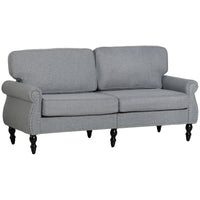 HOMCOM Mid Back Loveseat with Wood Legs - Light Grey-Traditional style double sofa features nail head accents, turned legs, and scrolled arms   