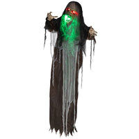 HOMCOM Animatronic Green Big-mouth Monster Prop Halloween Decoration-Green big-mouth monster design with a bendable arm 