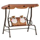 Outsunny 2-Seat Kids Swing Chair Outdoor with Adjustable Canopy - Coffee-Solid metal frame and non-slip feet ensure stability and keep itself stable . 