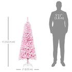 HOMCOM 5' Snow-Flocked Pencil Artificial Christmas Tree with Steel Base - Pink-Hinge construction and section design for quick and easy setup 