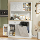 HOMCOM 69" H Cabinet with Charging Station - White-Four spice racks on the doors keep seasonings within reach 