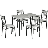 HOMCOM 5-Piece Marble Effect Dining Set with Padded Chairs - Grey-Modern marble effect look blends well with most home décor styles