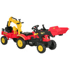 Aosom 3-in-1 Kids Ride-On Excavator Toy with Controllable Cargo Trailer - Red-High-quality metal frame and plastic material ensure durability throughout the years 