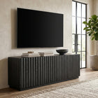 Hudson&Canal Marion Rectangular Fluted TV Stand for TV's Up to 75" - Black Grain-Accomodates TVs up to 75" for your entertaining space