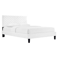 Modway Roxanne Performance Velvet King Platform Bed - White-Vintage Modern King Bed