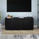 Hudson&Canal Hanson TV Stand for TV's up to 65" - Black Grain-Constructed of sturdy MDF and PVC materials in a handcrafted black grain finish