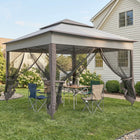 Outsunny 11 ft W x 11 ft L Pop Up Canopy 2-Tier Soft Top Gazebo with Mesh Netting - Mixed Grey-Extended eave pole provides extra shade