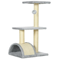 PawHut 28" Cat Tree Climbing Tower with Sisal Scratching Post - Light Grey-Multi-level cat tree, allowing pets to climb and keep active 