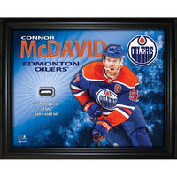 Frameworth Connor McDavid Edmonton Oilers PhotoGlass with Game-Used Net - 20" W x 16" H-Officially licensed by the NHL and NHLPA featuring Connor McDavid - four-time Hart Trophy winner and 2025-26 NHL points leader with 114 points
