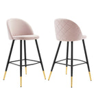 Modway Cordial Performance Velvet Bar Stools - Pink - Set of 2-Retro Modern Bar Stools