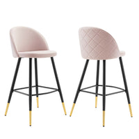 Modway Cordial Performance Velvet Bar Stools - Pink - Set of 2-Retro Modern Bar Stools