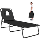 Outsunny Adjustable Outdoor Lounge Chair with Face Hole and Pillow - Black-Suitable for outdoor parks, gardens, patios, poolside, conservatories, beaches, and more