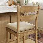 Modway Jax Oak Wood Counter Stool With Wavy Razor Back and Cushion - Weathered Oak Linen-Non-Marking Foot Pads