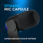 Logitech G Yeti GX Dynamic RGB Gaming Microphone with Lightsync - Black-Dynamic Mic Capsule: Designed specifically for gamers, the new broadcast-style dynamic mic capsule uses a supercardioid pattern that ignores key clicks to focus on your voice