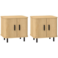 HOMCOM Nightstand with Shutter Doors - Oak - Set of 2-Enhance your bedroom decor with this set of two nordic-style nightstands