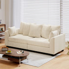 HOMCOM Corduroy 3 Seater Sofa Couch with 8 Removable Pillows - Beige-Colour: Beige