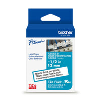 Brother Genuine Tze-FX231 Flexible ID Laminated Tape for P-touch Label Makers - 12 mm wide x 8 m long - Black on White-12 mm black on white flexible ID tape for use with Brother P-touch label makers 