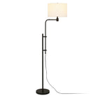 Hudson&Canal Polly Height-Adjustable Floor Lamp with Fabric Shade - Blackened Bronze/White-Rated for one 100W incandescent bulb - 9W LED bulb, 23W fluorescent (CFL) bulb, or 9W self-ballasted LED bulb, E26-base bulb, Bulb not included