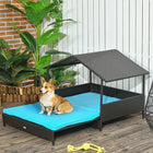 PawHut Extendable Rattan Dog House with Roof - Blue-Pull-out design extends for additional lounging space 