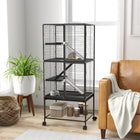 PawHut 53.5" H 4-Tier Rolling Small Animal Cage with Removable Tray and Storage Shelf - Grey-A removable tray combine with an upper net to capture dirt easily 