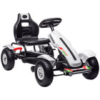 Aosom Kids Pedal Go Kart with Adjustable Seat and Rubber Wheels - White-Handbrake, freewheel, and reverse functions for great control and maneuverability 