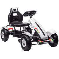 Aosom Kids Pedal Go Kart with Adjustable Seat and Rubber Wheels - White-Handbrake, freewheel, and reverse functions for great control and maneuverability 