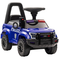 Aosom Kids Sliding Ride-On Police Car with Under Seat Storage - Blue-Foot-to-floor construction, excellent for sliding toys 