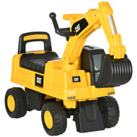 Aosom CAT Licensed Kids Manual Pedal Ride-On Excavator with Manual Shovel and Horn - Yellow-Includes a horn button for added fun 
