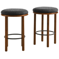 Modway Fable Boucle Fabric Counter Stools - Walnut Charcoal - Set of 2-26 Inch Counter Stools - Set of 2