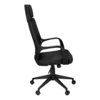 Monarch Specialties 7272 High-Back Executive Office Chair - Black/Black Fabric-360-degree swivel seat and black 5-star base with hooded casters offer mobility, while an adjustable height mechanism with tilt-back/lock-in control allows the chair to be optimized for the sitter