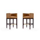 Manhattan Comfort Kingsley 21" Mid-Century Modern Faux Leather Upholstered Bar Stool - Camel and Dark Walnut - 2 Pack-Mid-Century Modern Barstool with Backseat Perfect for Bar and Kitchen Use. Set of 2
