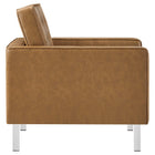 Modway Loft Tufted Vegan Leather Armchair and Ottoman Set - Silver Tan-Dense Foam Padding