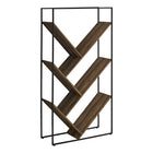 Monarch Specialties 2202 60"H Bookcase - Brown Reclaimed Wood-Look/Black Metal-Open shelves are finished on all sides in a brown reclaimed wood-look finish with a wood-grain texture