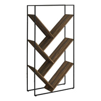 Monarch Specialties 2202 60"H Bookcase - Brown Reclaimed Wood-Look/Black Metal-Open shelves are finished on all sides in a brown reclaimed wood-look finish with a wood-grain texture