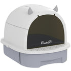 PawHut Enclosed Cat Litter Box with Lid and Scoop - Grey-Enclosed design with a translucent hinged door ensuring privacy and odor control