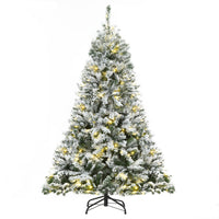 HOMCOM 6' Pre-Lit Snow-Flocked Artificial Christmas Tree with Warm White LED - Green-6ft Christmas tree with 928 green PVC branches 