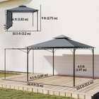 Outsunny 10.5 ft W x 10.5 ft L Patio Gazebo Extendable Shade - Dark Grey-A robust, powder-coated metal frame with 1.57" x 1.57" posts provides reliable stability