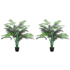 Outsunny 4' Artificial Tropical Palm Tree with Lifelike Leaves - Green - 2 Pack-Beautiful artificial palm design plant, set of two 
