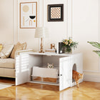 PawHut Hidden Cat Litter Box Enclosure with Doors - White-Top surface holds supplies, keeps items organized 