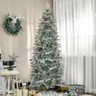 HOMCOM 7.5' Snow-Flocked Pencil Artificial Christmas Tree - Green-Artificial snow sprayed on for a wintry feel 