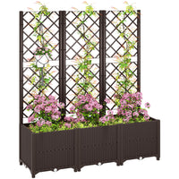 Outsunny Raised Garden Bed with Trellis - Brown-Trellis supports climbing plants for vertical growth
