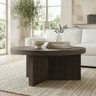 Hudson&Canal Holm 36"W Round Coffee Table - Alder Brown-Finished in wood-look antiqued gray oak