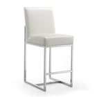 Manhattan Comfort Element 16.34" Modern Faux Leather Upholstered Counter Stool - Pearl White and Polished Chrome - 2 Pack-Tight Back Design