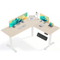 IMHome Adjustable Electric Standing L-Shape Desk with Dual Motors and 3 Memory Settings - 63" x 55" - Ivory Top/White Frame-Optimize your productivity with the IMHome L-Shaped Electric Standing Desk, a premium adjustable sit-stand desk engineered for comfort, flexibility, and durability. Whether you’re working from home, gaming, or setting up a full ergonomic workspace, this sit-stand desk delivers the performance you need with an extra-large surface that accommodates multiple monitors and office essentials