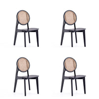 Manhattan Comfort Versailles 18.5" Industry Chic Round Back Dining Chair - Black and Natural Cane - Set of 4-Modern - Industry Chic Cane Dining Chair Perfect for Dining Room Use. Set of 4